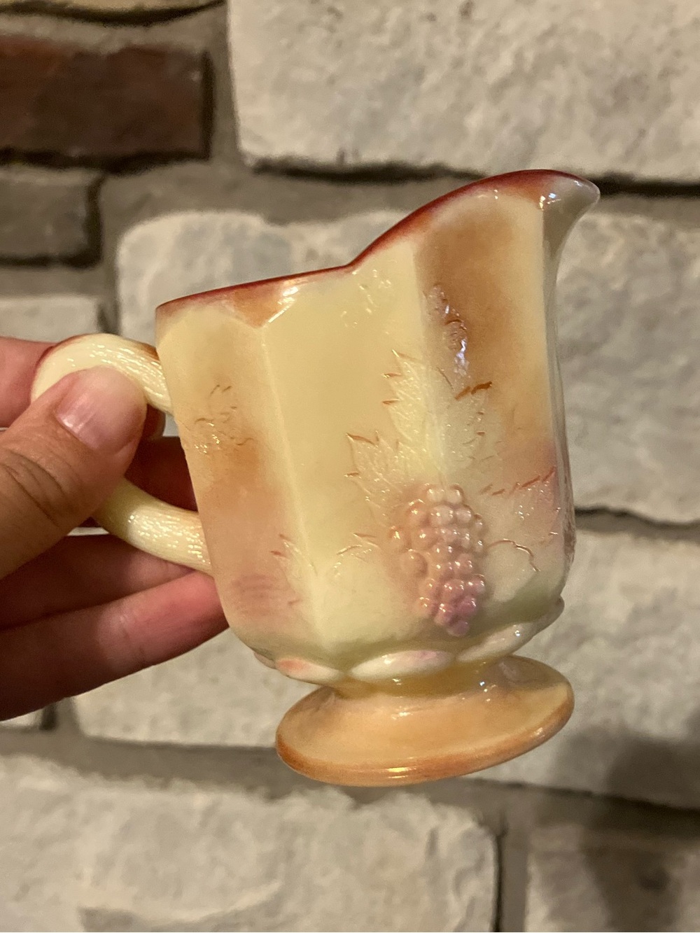 Vintage Kanawha Peach Sunset Swirl Slag Glass Cream & Sugar Set Multi-Toned - Picture 9 of 16